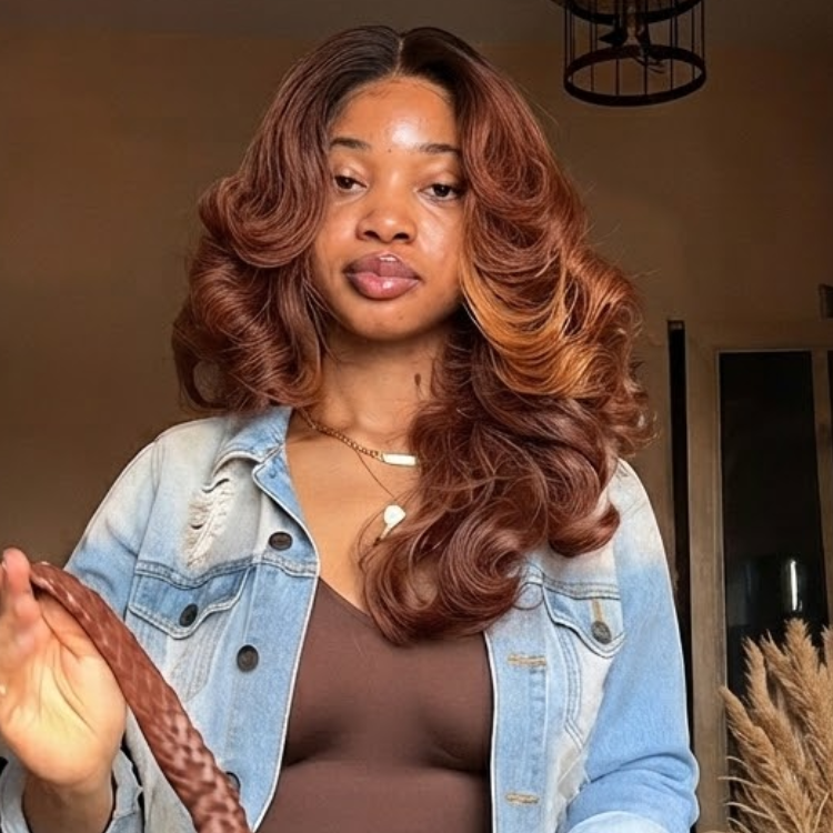 Luxurious Auburn Brown Long Loose Wave Human Hair Wig - Voluminous Soft Curls & Glamorous Shine- Rafarada