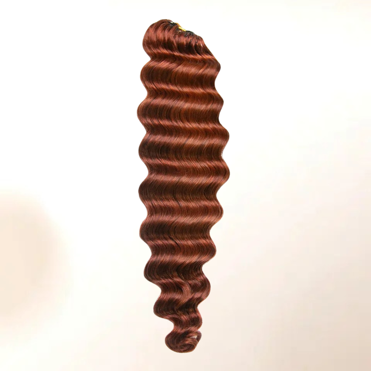 Auburn Brown Deep Wave Feather Hair Extensions #33 Copper Red Human Hair 100% Raw Hair - Rafarada