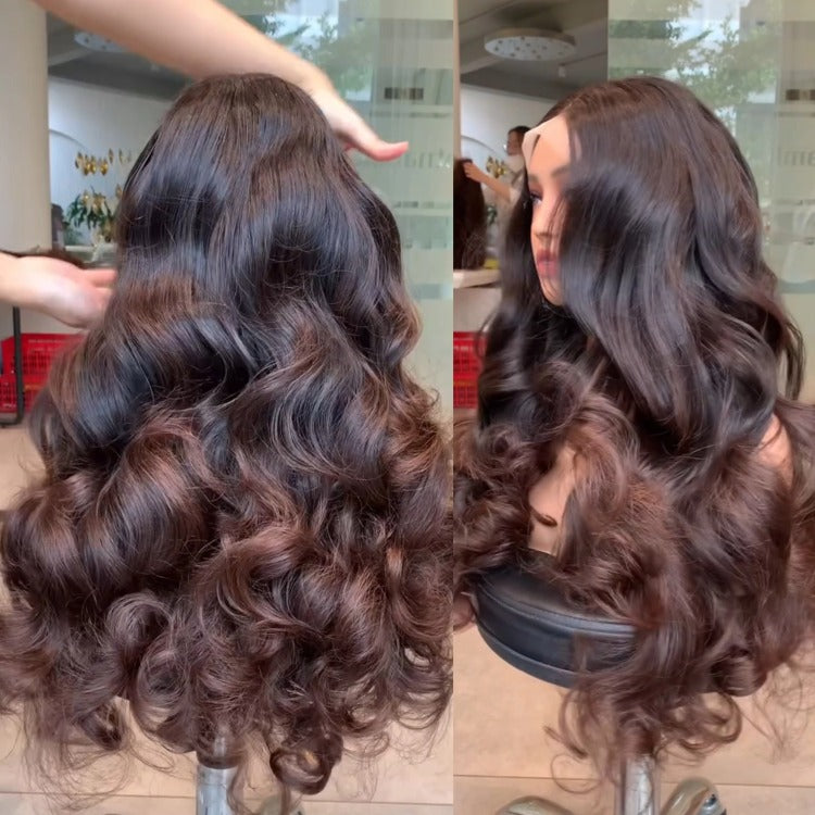 Auburn Highlight Wig Big Spiral Curls Bounce Loose Wave Human Hair - Rafarada