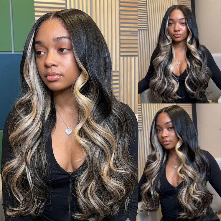 Balayage Hair Color Body Wave Wig Human Hair Lace Frontal Blonde Black Pre Plucked Wig - Rafarada