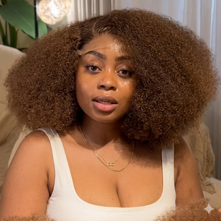 Big Bouncy Afro Curly Human Hair Lace Wig Medium Brown 4C Texture Glueless Lace Wig for Women- Rafarada