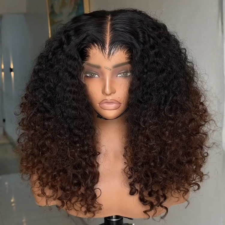 Ombre Natural Black to Chocolate Brown Deep Wave Lace Front Wig 1B 30 Dark Brown Gradient Water Wave Human Hair Wigs for Black Women - Rafarada