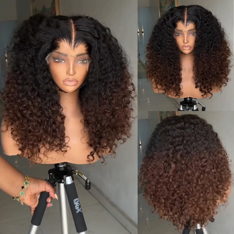 Ombre Natural Black to Chocolate Brown Deep Wave Lace Front Wig 1B 30 Dark Brown Gradient Water Wave Human Hair Wigs for Black Women - Rafarada