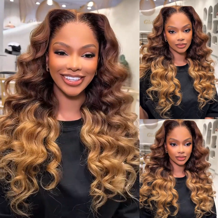 Luxury Honey Blonde Ombre Body Wave Lace Front Wig - Glueless 13x4 HD Lace Deep Wave Curly Human Hair Wigs for Women- Rafarada