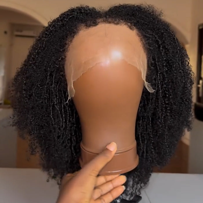 Natural Black 4C Edges Kinky Coily Glueless High Density Micro Curly Lace Front Wig - Rafarada