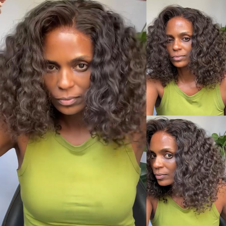 #4 Dark Brown Body Deep Wave Human Hair Wig Glueless Wear and Go Wavy Bob Wig for Women- Rafarada