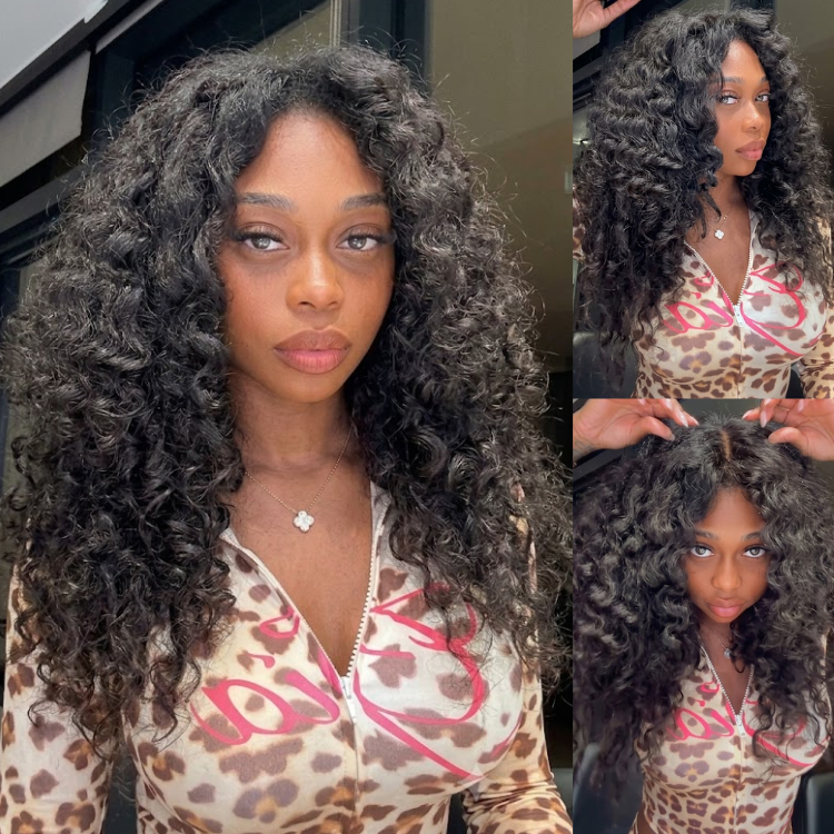 Radiant Jet Black Bouncy Tight Body Wave Lace Front Human Hair Wig- Rafarada