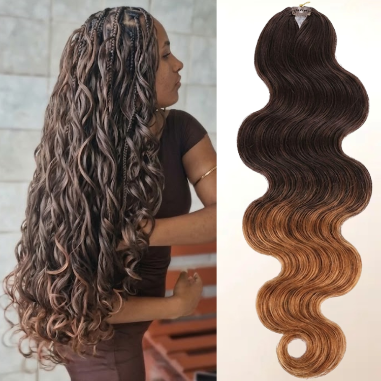 Ombre Dark Brown to Caramel Blonde Body Wave Crochet Human Hair Extensions Long Wavy Premium Remy Hair Braids - Rafarada