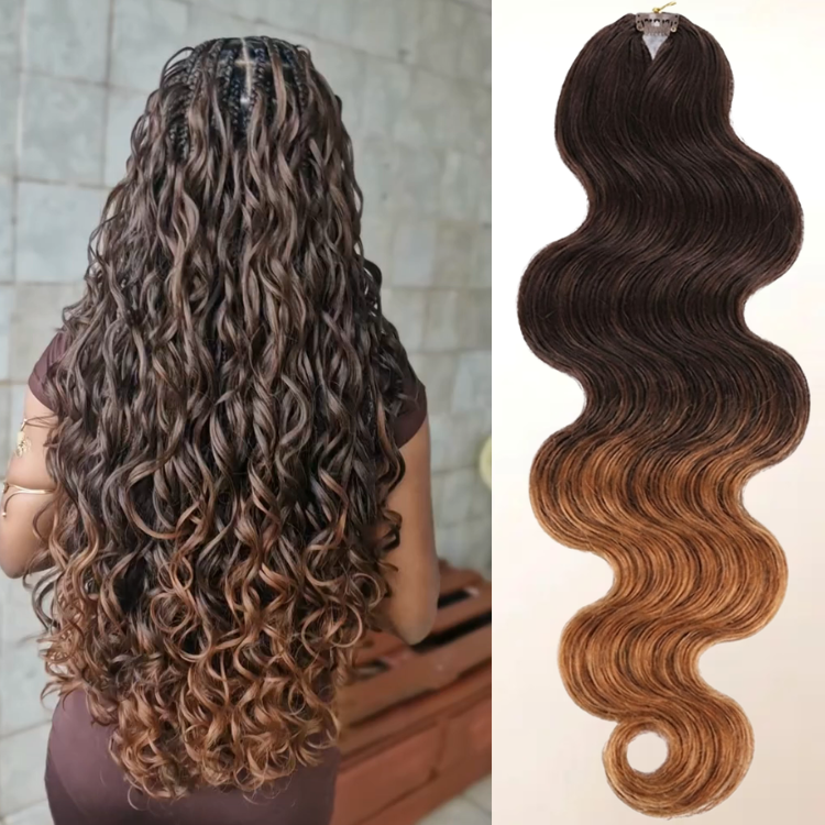 Ombre Dark Brown to Caramel Blonde Body Wave Crochet Human Hair Extensions Long Wavy Premium Remy Hair Braids - Rafarada
