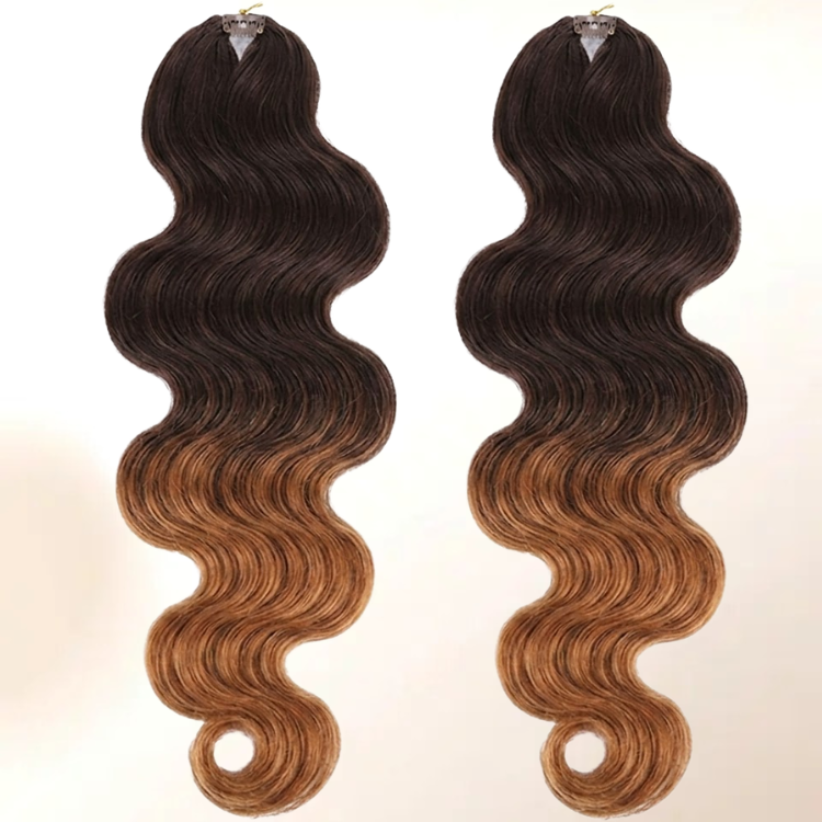Ombre Dark Brown to Caramel Blonde Body Wave Crochet Human Hair Extensions Long Wavy Premium Remy Hair Braids - Rafarada