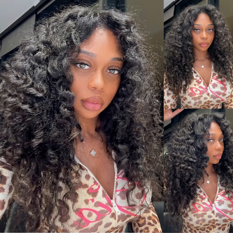 Radiant Jet Black Bouncy Tight Body Wave Lace Front Human Hair Wig- Rafarada