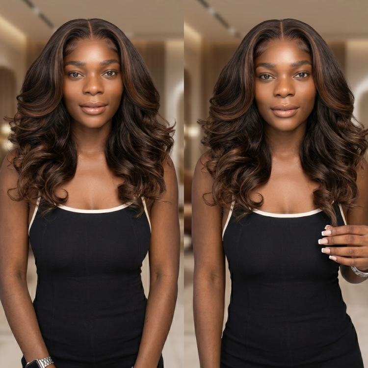 Glossy Chocolate Brown Big Bouncy Curls Human Hair Lace Front Wig - Pre-Plucked & Melted HD Lace Ombre Wavy Wig- Rafarada