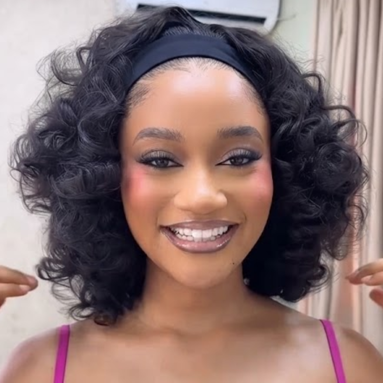 Natural Black Voluminous Loose Curl Headband Wig - Bouncy Body Wave Curly Human Hair Wig Extra Thick Glueless Throw and Go Wig for Black Women- Rafarada