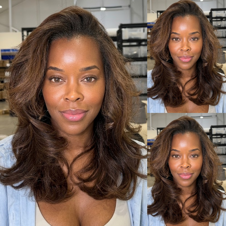 Bouncy Chestnut Chocolate Layered Wave Wig - Luxurious Dark Brown Voluminous Curls with Soft Curtain Layers- Rafarada