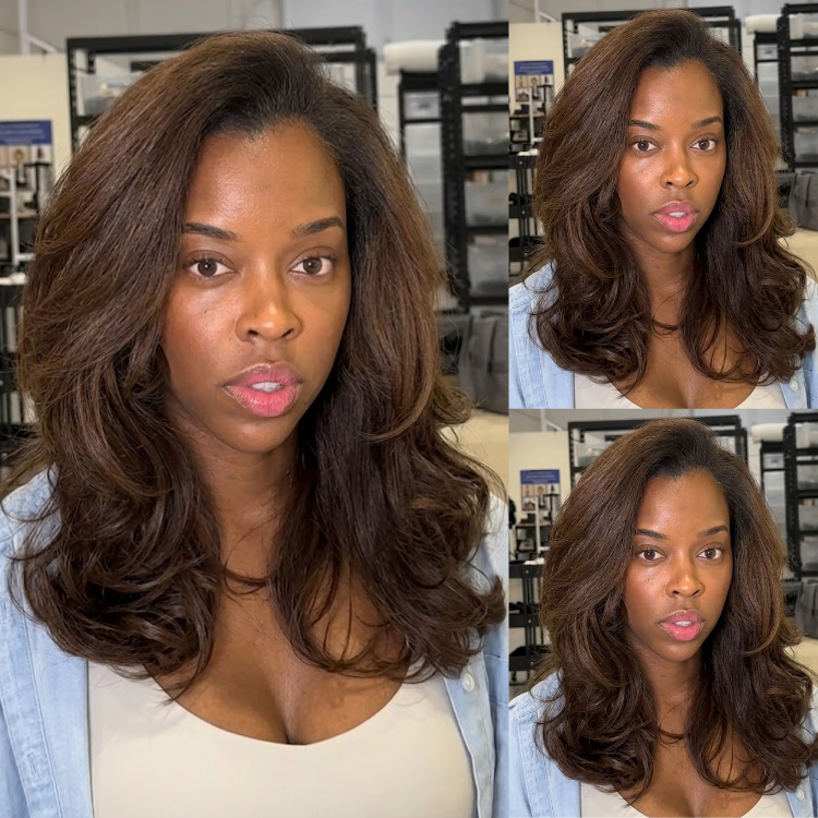 Bouncy Chestnut Chocolate Layered Wave Wig - Luxurious Dark Brown Voluminous Curls with Soft Curtain Layers- Rafarada