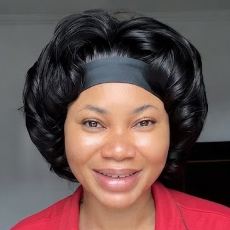 Jet Black Voluminous Bouncy Curls Human Hair Headband Wig - 1B Color Body Wave Texture - Glueless Easy Wear- Rafarada