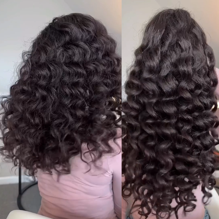 Natural Black Voluminous Water Wave Half Wig Bouncy Loose Curly Human Hair Half Wig - Rafarada
