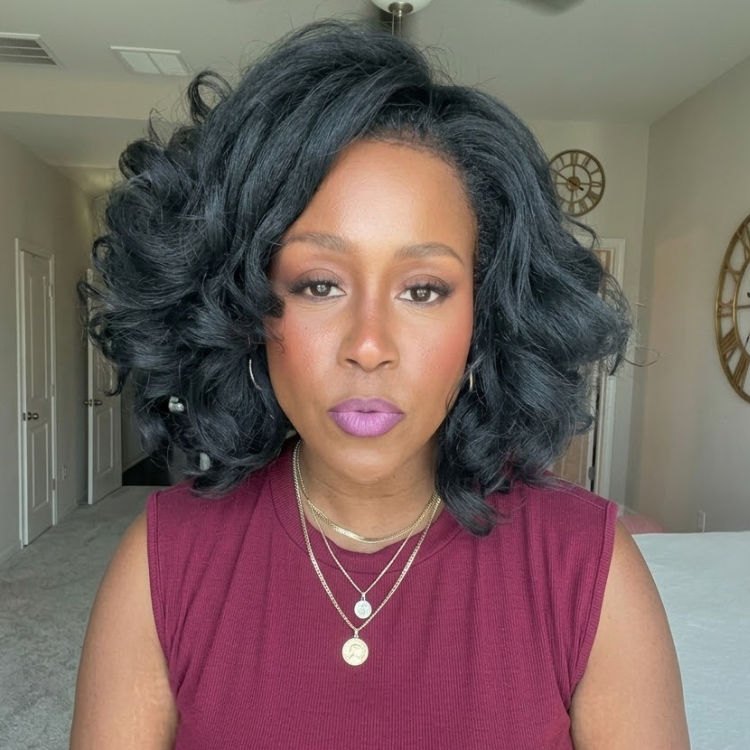 Jet Black Bouncy Roller Set Waves Human Hair Wig - Voluminous Layered Blowout Curly Short Bob Wig- Rafarada