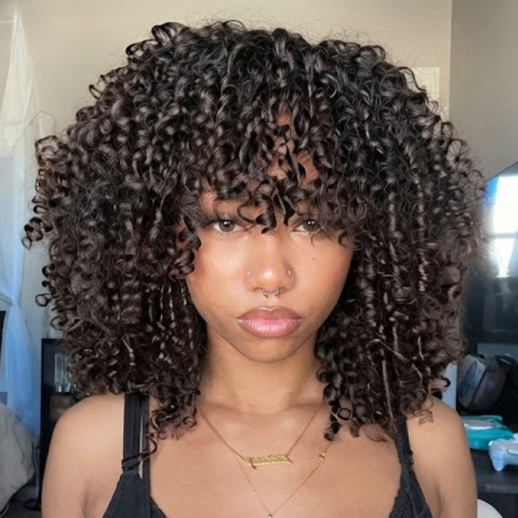 Super Defined Bouncy Spiral Curls Human Hair Wig with Bangs - Glossy & Textured- Rafarada