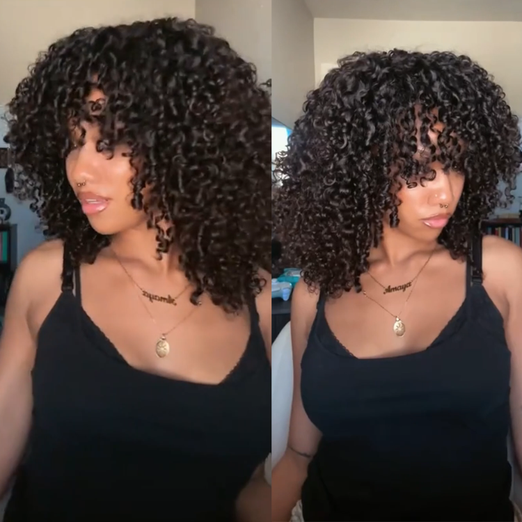 Super Defined Bouncy Spiral Curls Human Hair Wig with Bangs - Glossy & Textured- Rafarada
