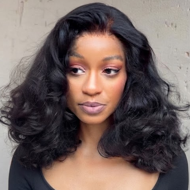 Natural Black Deep Body Wave Human Hair Wig - Bouncy Voluminous Curls- Rafarada