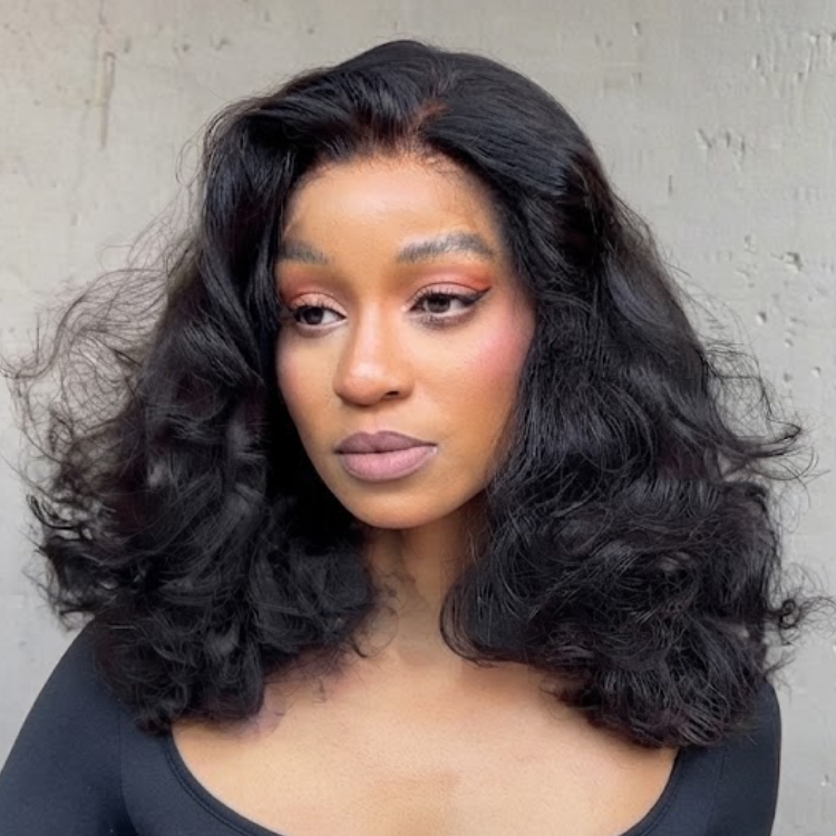 Natural Black Deep Body Wave Human Hair Wig - Bouncy Voluminous Curls- Rafarada