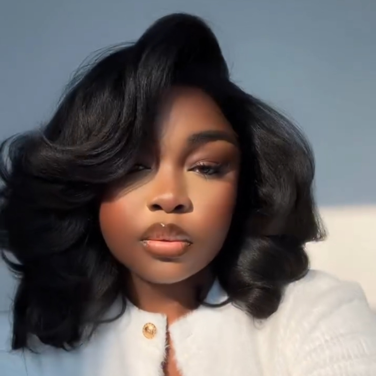 Bouncy Blowout Kinky Straight Lace Front Human Hair Wigs Pre-plucked Layered Yaki Straight Wigs for Women Natural Black - Rafarada