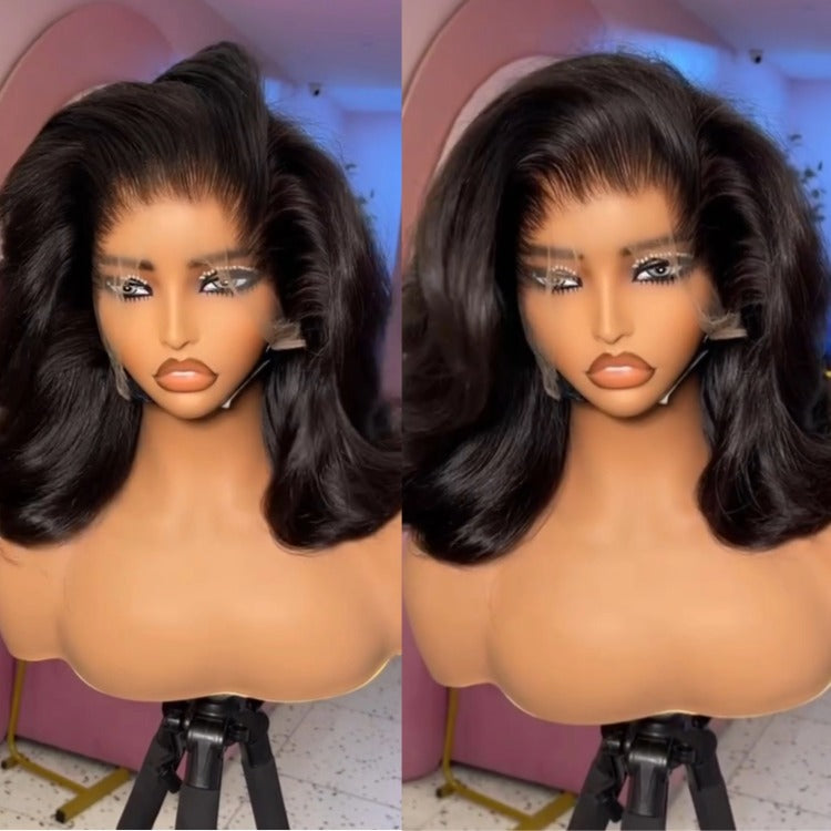 Bouncy Body Wave Lace Wig Natural Black HD Lace Frontal Human Hair Wig Pre-Plucked Glueless Wavy Wig with Baby Hair - Rafarada