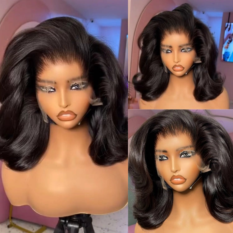 Bouncy Body Wave Lace Wig Natural Black HD Lace Frontal Human Hair Wig Pre-Plucked Glueless Wavy Wig with Baby Hair - Rafarada
