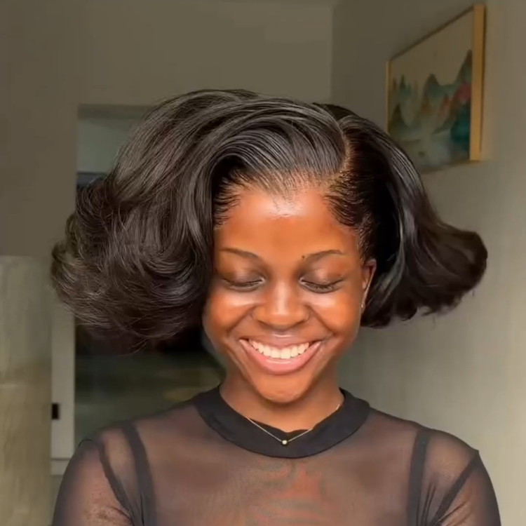 Glueless Melted Lace Bob Wig 13x4 Side Part Bouncy Flip Bob Wig Pre-plucked Natural Hairline Voluminous Short Curl Human Hair Wig - RafaRada