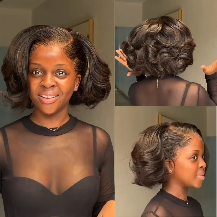 Glueless Melted Lace Bob Wig 13x4 Side Part Bouncy Flip Bob Wig Pre-plucked Natural Hairline Voluminous Short Curl Human Hair Wig - RafaRada