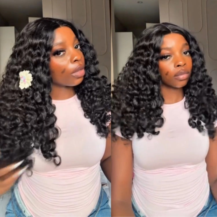 Natural Black Bouncy Wand Curls Wig Glueless Middle Part Curly Wig Bouncy Romance Curls Human Hair  for Women - Rafarada