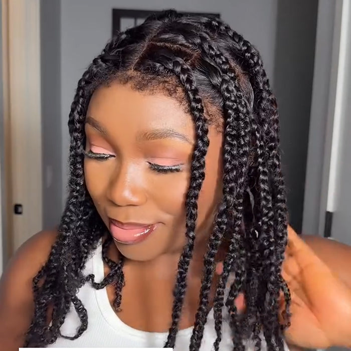 Natural Black Boho Box Braided Lace Front Wig Full Lace 100% Human Hair Braided Wig With 4C Edges - Rafarada