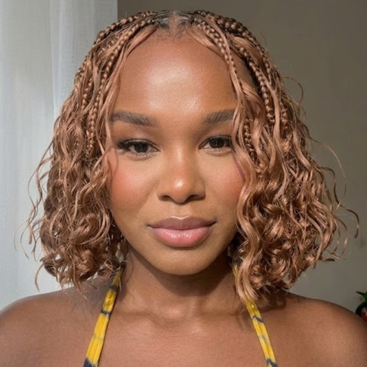 Honey Blonde Boho Braided Bob Wig - Hand-Knotted Short Curly Braided Lace Front Wig  - Rafarada