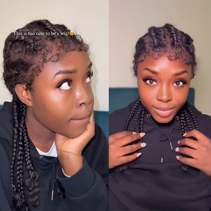 3-Minute Install Braided Full Lace Wig Natural Looking 1B Natural Black Hand-Tied Braids with Baby Hair - Rafarada