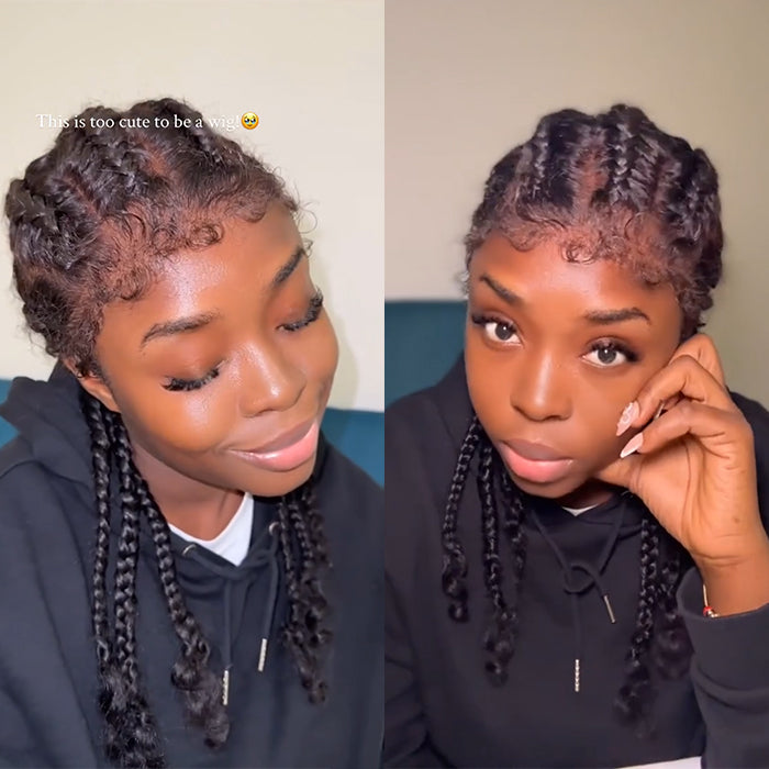 3-Minute Install Braided Full Lace Wig Natural Looking 1B Natural Black Hand-Tied Braids with Baby Hair - Rafarada