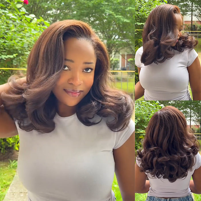 Loose Wave Lace Front Human Hair Wigs Chestnut Brown Color Glueless Wear and Go Wig Stylishly Designed Wig - Rafarada