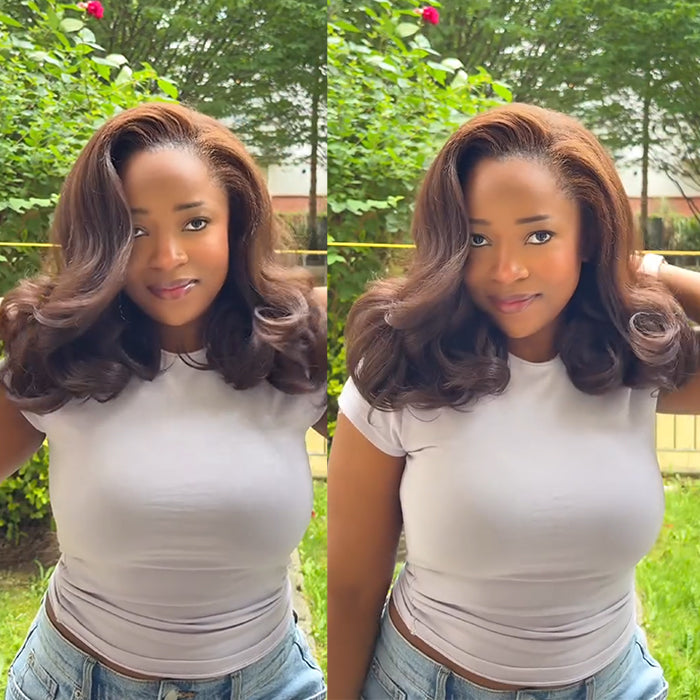 Loose Wave Lace Front Human Hair Wigs Chestnut Brown Color Glueless Wear and Go Wig Stylishly Designed Wig - Rafarada