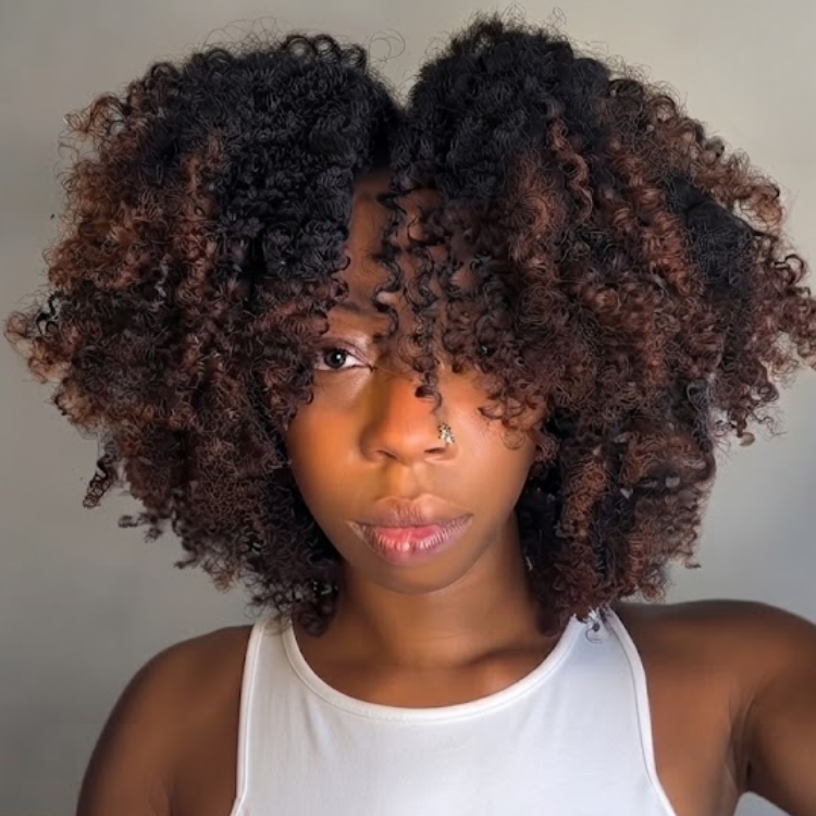 Voluminous Afro Kinky Curly Bob Wig With Bangs - Brown Ombre Natural Black Human Hair Wig- Rafarada