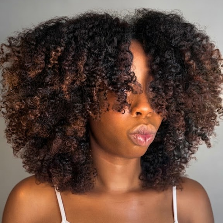 Voluminous Afro Kinky Curly Bob Wig With Bangs - Brown Ombre Natural Black Human Hair Wig- Rafarada