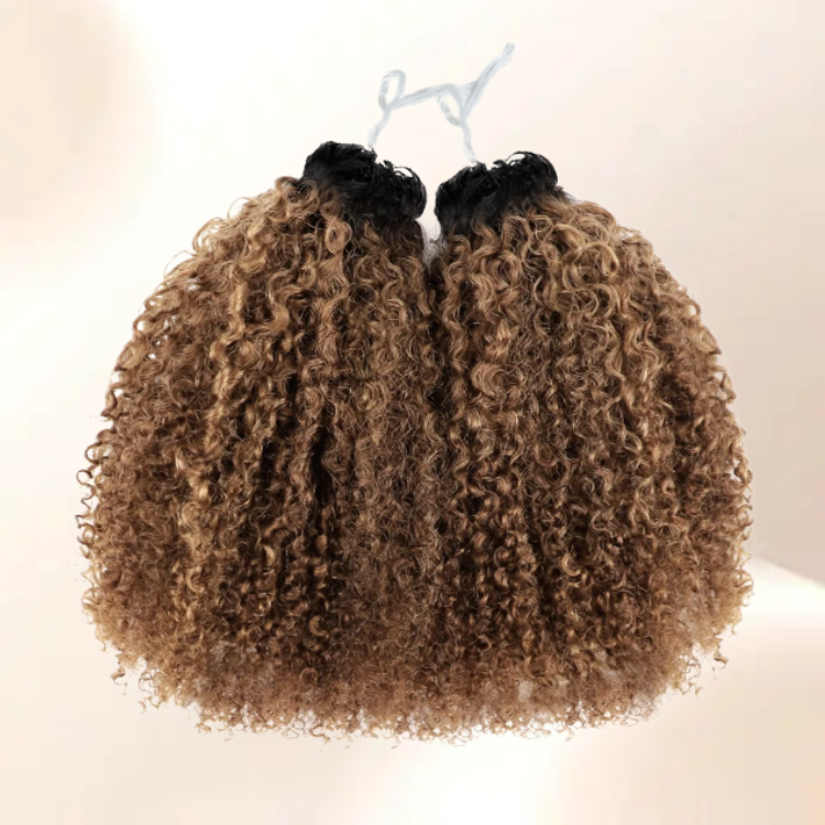 1B/30 Honey Brown Kinky Curly Hair Feather Crochet Hair Short Dark Root Ombre Hair Extensions Tight Curly Weave - Rafarada