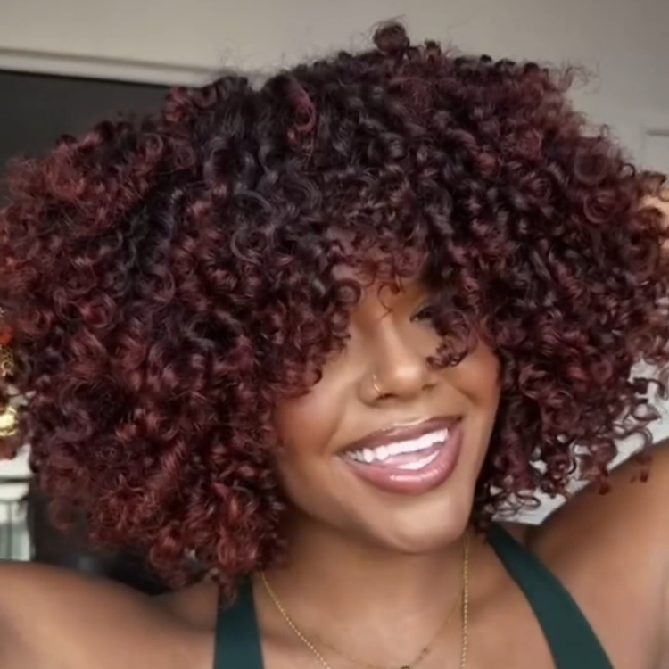 Burgundy Wine Highlight Kinky Curly Wig With Bands Human Hair Wig Glueless Lace Frontal Wig Natural Looking For Black Woman- Rafarada