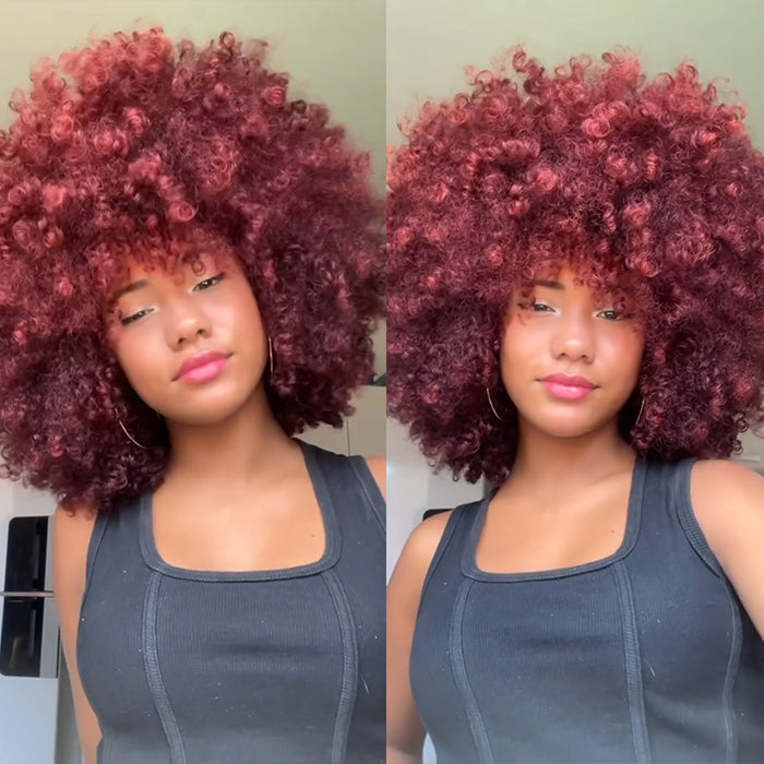 Marshmallow Volume Glueless Afro Kinky Curly Human Hair Burgundy Color Wear & Go Lace Closure Beginner-friendly Wigs- Rafarada