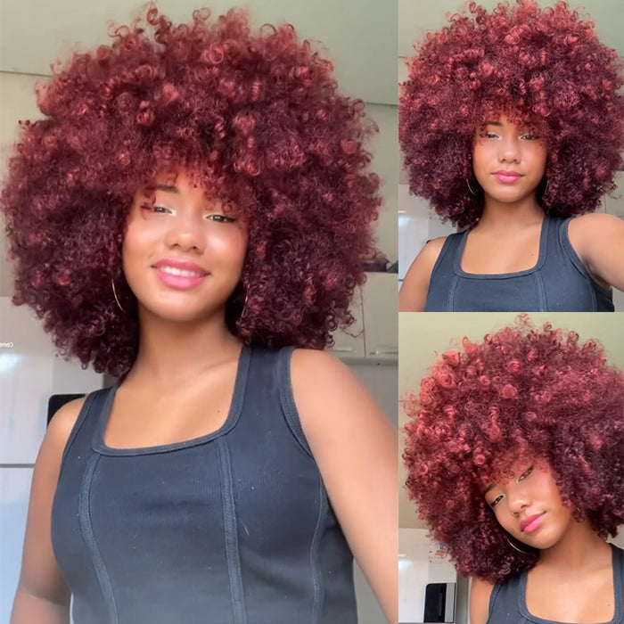 Marshmallow Volume Glueless Afro Kinky Curly Human Hair Burgundy Color Wear & Go Lace Closure Beginner-friendly Wigs- Rafarada