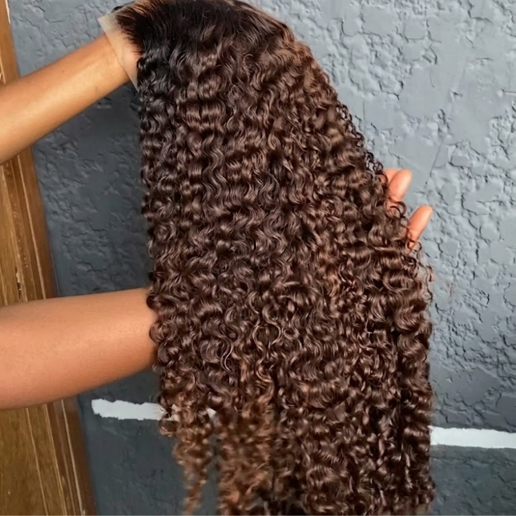 Raw Burmese Caramel Brown Gradient Curly Wig Transparent HD Lace Frontal Wigs Burmese Curly Human Hair Wig- Rafarada