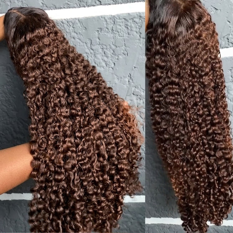 Raw Burmese Caramel Brown Gradient Curly Wig Transparent HD Lace Frontal Wigs Burmese Curly Human Hair Wig- Rafarada