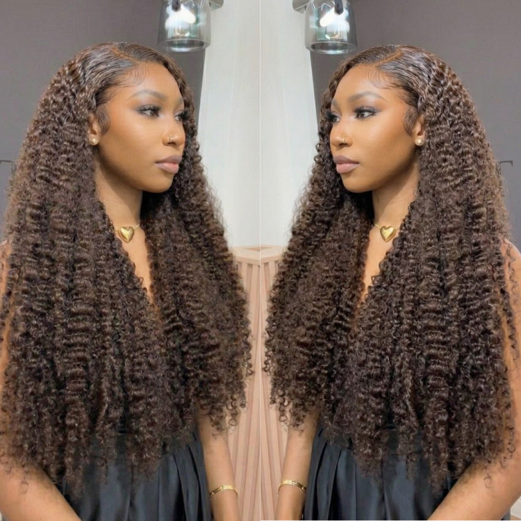 Ombre Dark Brown Burmese Deep Curly Wave Wig HD Transparent Lace Human Hair Wig- Rafarada