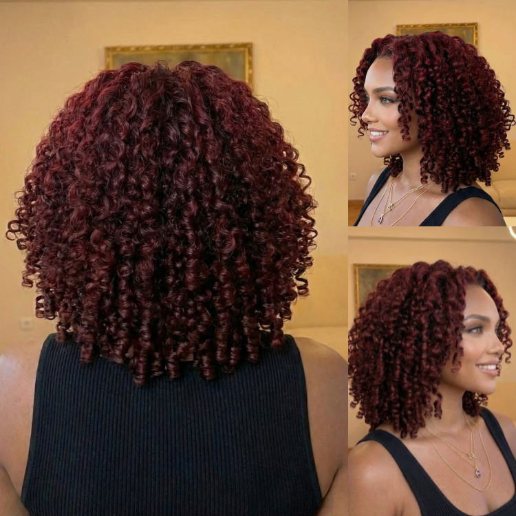 Burgundy Curly Bob HD Lace Wig Pre Plucked Glueless Human Hair Wigs  - Rafarada