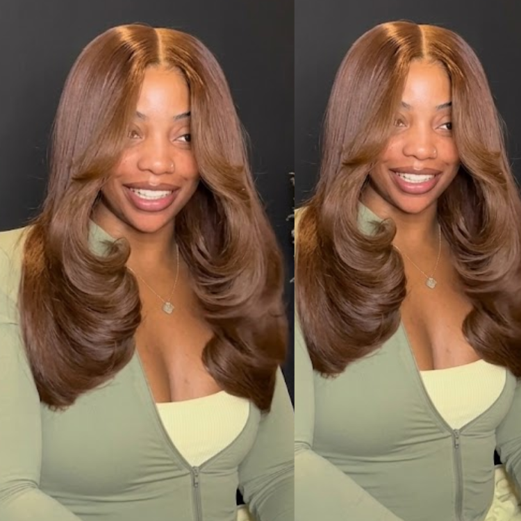 Caramel Auburn Brown Voluminous Big Bouncy Curl Wig with Face-Framing Layers Lace Front - Rafarada