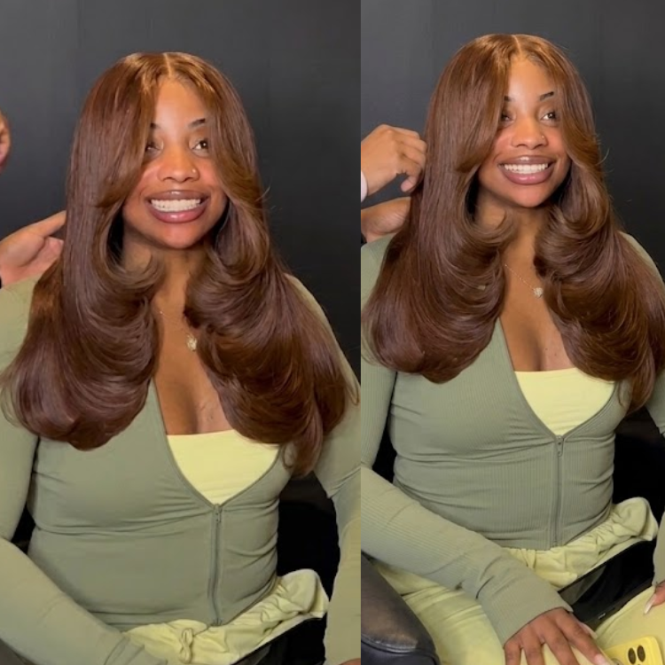 Caramel Auburn Brown Voluminous Big Bouncy Curl Wig with Face-Framing Layers Lace Front - Rafarada